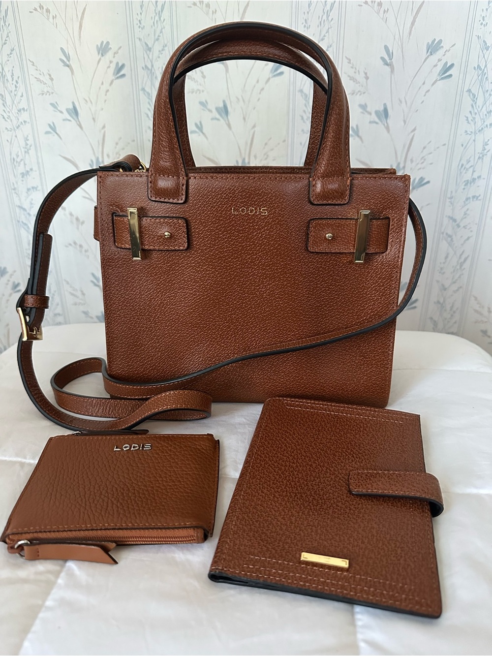 Lodis Brown Pebbled Leather Satchel with Matching Wallets